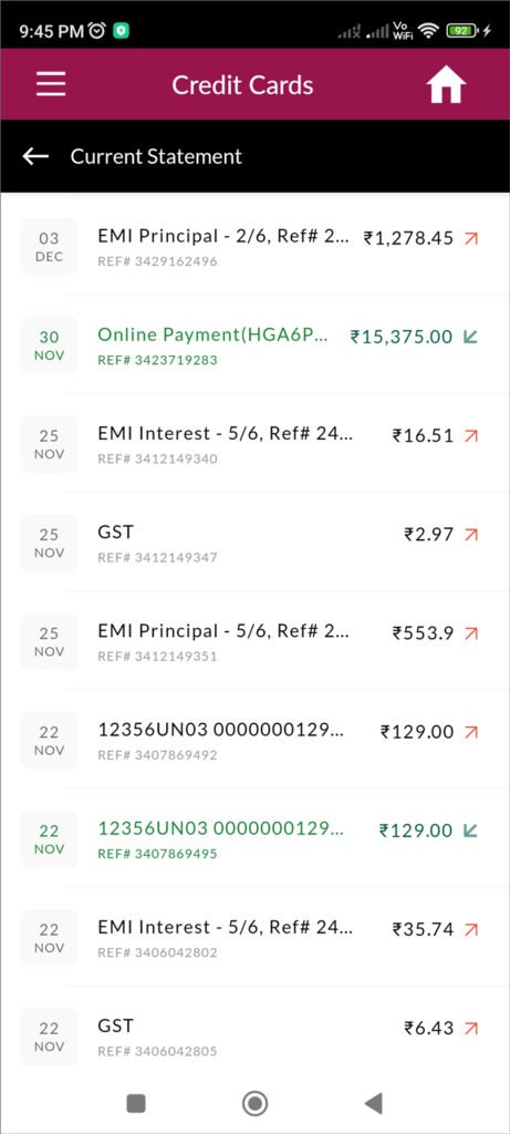 Credit Card 'Current Statement'